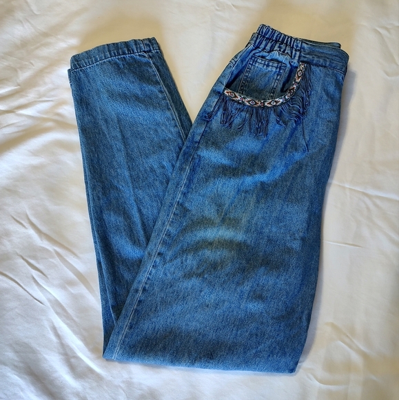 Vintage Women's Blue Creek High Rise Jeans with Aztec Pocket Trim and Fringe 14 - Picture 8 of 8